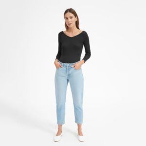 Everlane Pima Micro-Rib Open V-Neck Shirt
